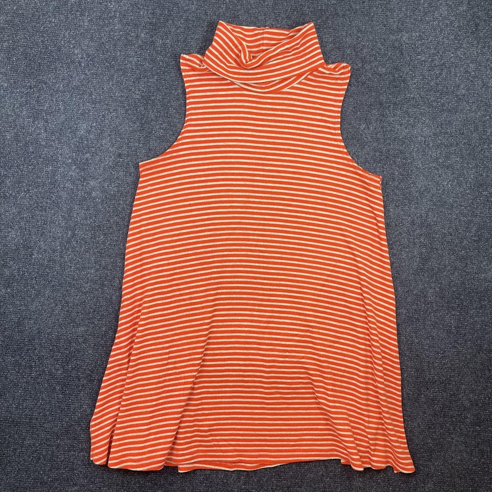 Puella Dress Womens Medium Orange Striped Sleeveless Turtleneck Swing Knit